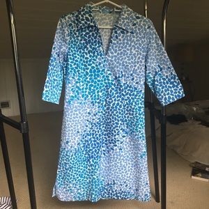 J McLaughlin summery blue dress.
